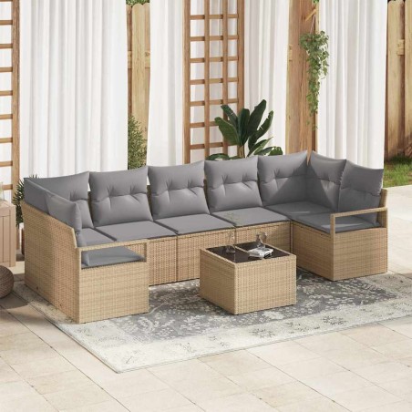 Set Divano da Giardino vidaXL 8 Pezzi con Cuscini Beige Polyrattan