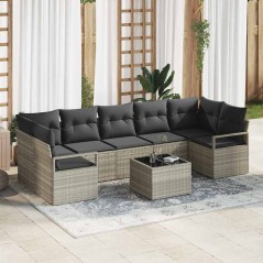 Set Divano da Giardino vidaXL 8 Pezzi con Cuscini Grigio Chiaro Polyrattan