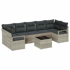Set Divano da Giardino vidaXL 8 Pezzi con Cuscini Grigio Chiaro Polyrattan
