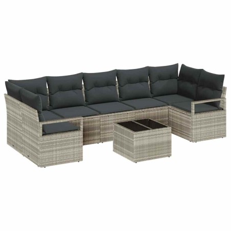 Set Divano da Giardino vidaXL 8 Pezzi con Cuscini Grigio Chiaro Polyrattan
