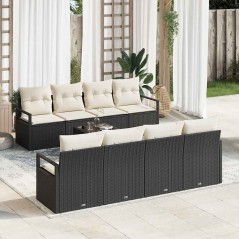 vidaXL Set Divano da Giardino 9 Pezzi con Cuscini Nero Polyrattan