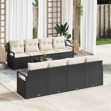 vidaXL Set Divano da Giardino 9 Pezzi con Cuscini Nero Polyrattan