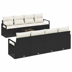 vidaXL Set Divano da Giardino 9 Pezzi con Cuscini Nero Polyrattan