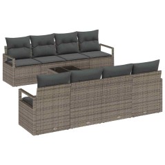 Set di Divani da Giardino a 9 Pezzi con Cuscini Grigio Rattan Sintetico