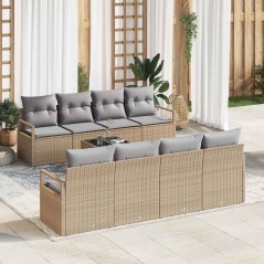 Set di Divano da Giardino vidaXL 9 Pezzi con Cuscini Beige Poli Rattan