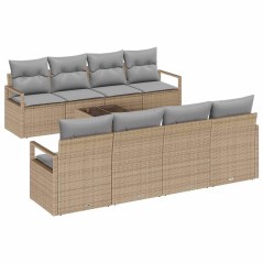 Set di Divano da Giardino vidaXL 9 Pezzi con Cuscini Beige Poli Rattan