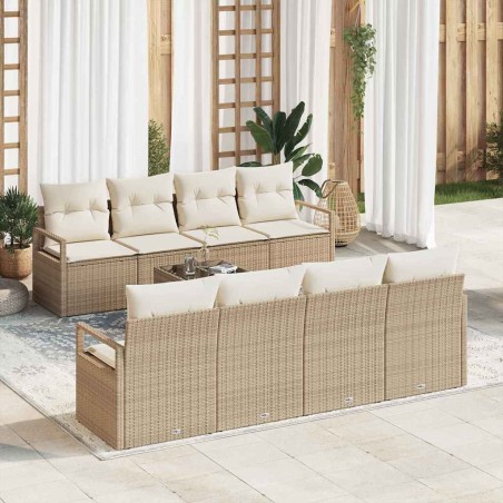 Set Divano da Giardino vidaXL 9 Pezzi con Cuscini Beige Polyrattan