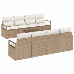 Set Divano da Giardino vidaXL 9 Pezzi con Cuscini Beige Polyrattan