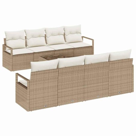 Set Divano da Giardino vidaXL 9 Pezzi con Cuscini Beige Polyrattan