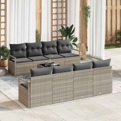 vidaXL Set Divano da Giardino 9 Pezzi con Cuscini Grigio Chiaro Rattan Sintetico