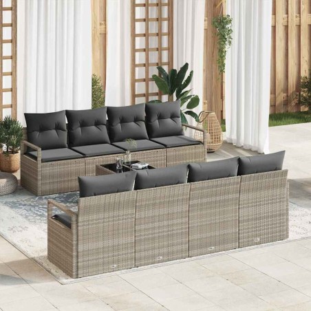 vidaXL Set Divano da Giardino 9 Pezzi con Cuscini Grigio Chiaro Rattan Sintetico