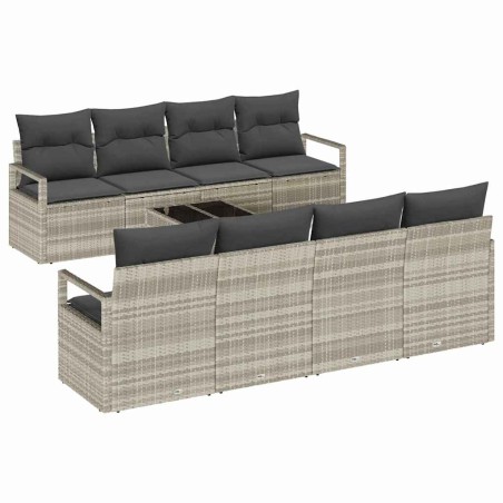 vidaXL Set Divano da Giardino 9 Pezzi con Cuscini Grigio Chiaro Rattan Sintetico