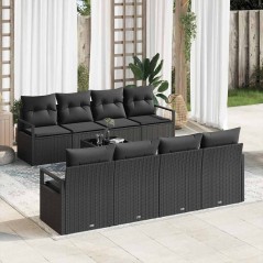Set di divani da giardino vidaXL 9 pezzi con cuscini Nero Rattan Sintetico