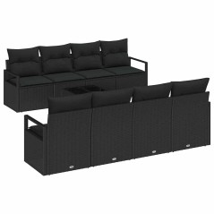 Set di divani da giardino vidaXL 9 pezzi con cuscini Nero Rattan Sintetico