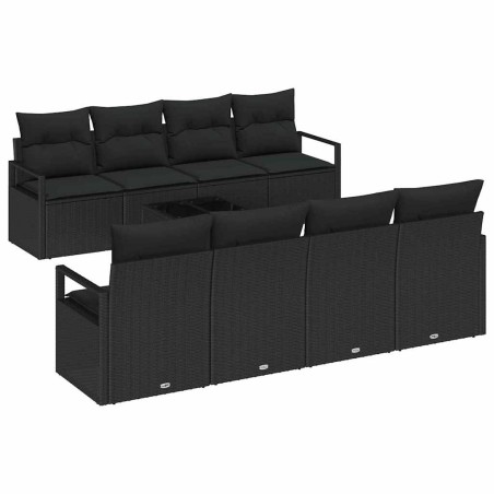 Set di divani da giardino vidaXL 9 pezzi con cuscini Nero Rattan Sintetico