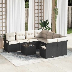 Set di divani da giardino vidaXL 9 pezzi con cuscini Nero Polirattan