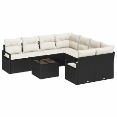 Set di divani da giardino vidaXL 9 pezzi con cuscini Nero Polirattan