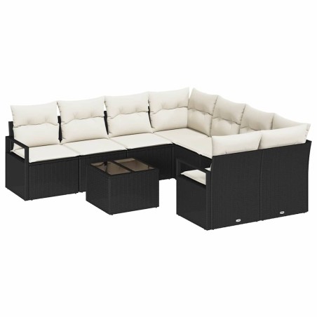 Set di divani da giardino vidaXL 9 pezzi con cuscini Nero Polirattan