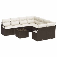 Set divano da giardino vidaXL a 9 pezzi con cuscini in polyrattan marrone