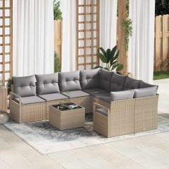 Set da giardino a 9 pezzi di vidaXL con cuscini Beige Rattan