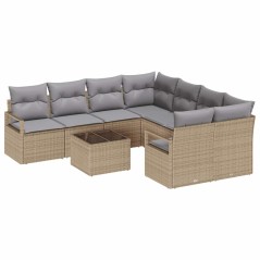 Set da giardino a 9 pezzi di vidaXL con cuscini Beige Rattan