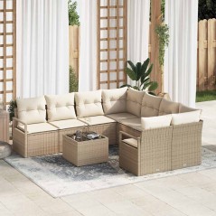 Set Divano da Giardino vidaXL 9 Pezzi con Cuscini Beige Rattan Sintetico