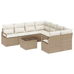 Set Divano da Giardino vidaXL 9 Pezzi con Cuscini Beige Rattan Sintetico