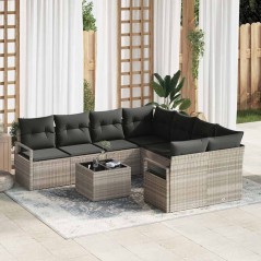 Set di divani da giardino a 9 pezzi vidaXL con cuscini Grigio chiaro Polirattan