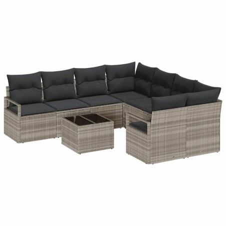 Set di divani da giardino a 9 pezzi vidaXL con cuscini Grigio chiaro Polirattan