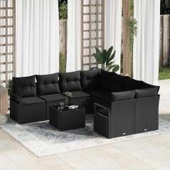 Set Divano Giardino 9 Pezzi vidaXL con Cuscini Neri Polyrattan