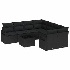 Set Divano Giardino 9 Pezzi vidaXL con Cuscini Neri Polyrattan
