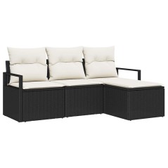 vidaXL Set da Giardino a 4 Pezzi con Cuscini Neri in Rattan Sintetico