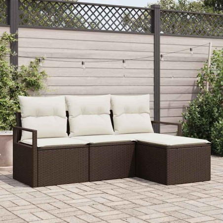 vidaXL Set Divano da Giardino a 4 Pezzi con Cuscini Marroni in Rattan Sintetico