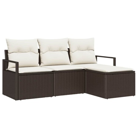 vidaXL Set Divano da Giardino a 4 Pezzi con Cuscini Marroni in Rattan Sintetico