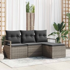 vidaXL Set di divani da giardino in 4 pezzi con cuscini grigi in polyrattan
