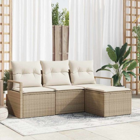 vidaXL Set di divani da giardino in 4 pezzi con cuscini beige in rattan sintetico