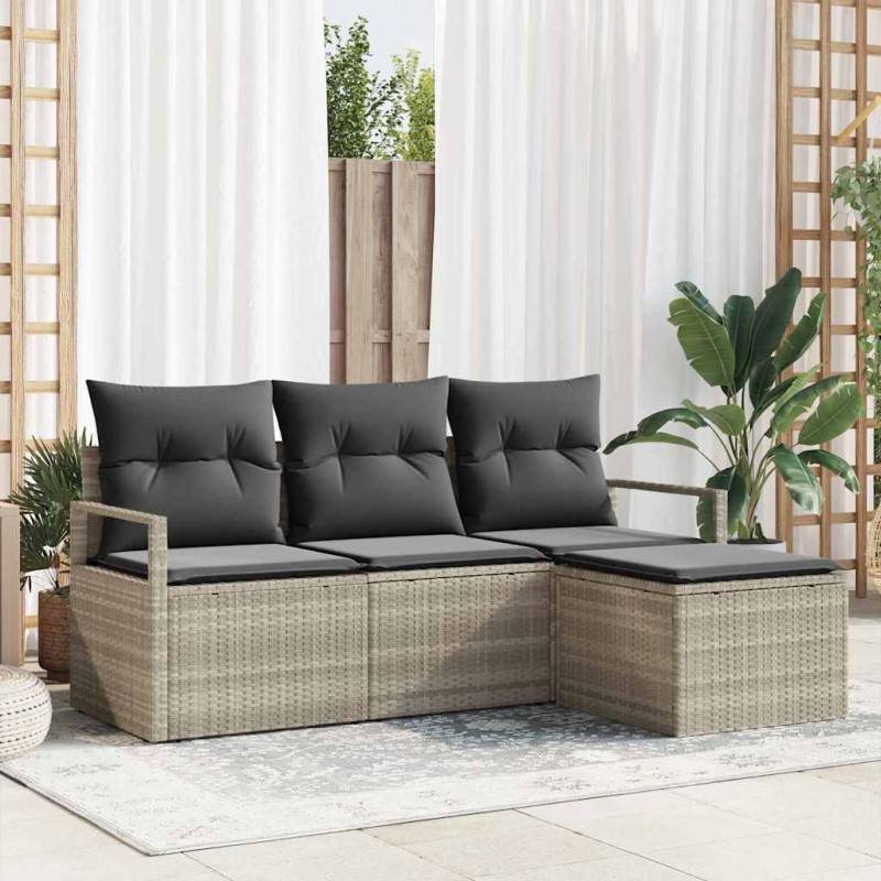 vidaXL Set Divano Giardino 4 Pezzi con Cuscini Grigio Chiaro in Polyrattan.