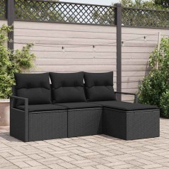 vidaXL Set di divani da giardino in 4 pezzi con cuscini neri in rattan sintetico