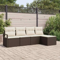 vidaXL Set di divani da giardino a 5 pezzi con cuscini marroni in rattan sintetico
