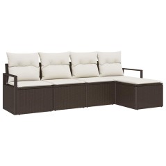 vidaXL Set di divani da giardino a 5 pezzi con cuscini marroni in rattan sintetico