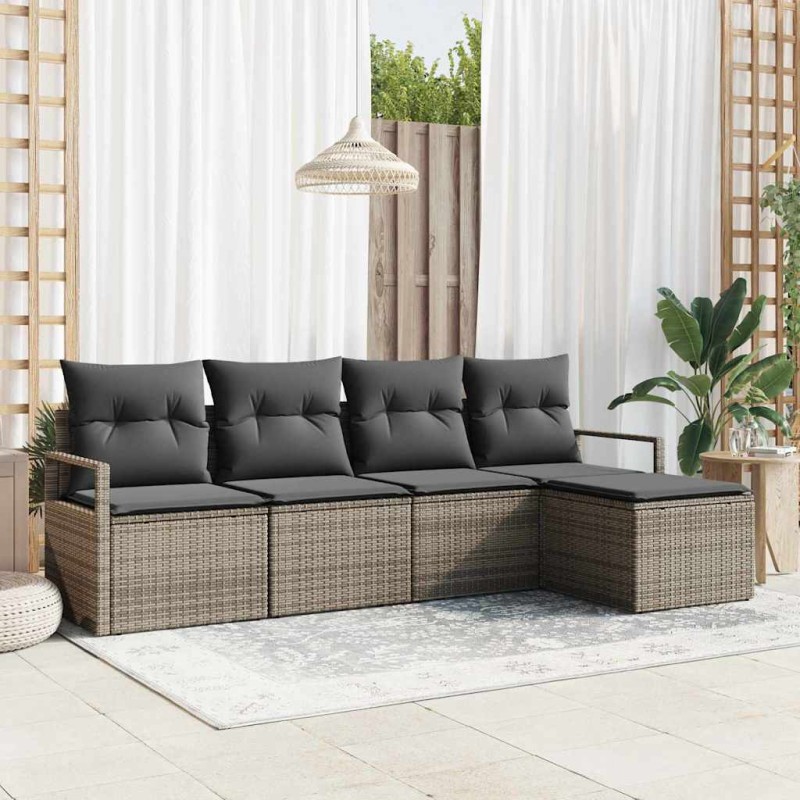 vidaXL Set da giardino in 5 pezzi con cuscini grigi in rattan sintetico