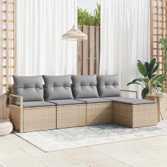 vidaXL Set da Giardino a 5 Pezzi di con Cuscini Beige in Rattan Sintetico