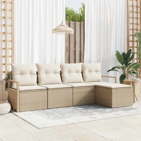vidaXL Set di divani da giardino in rattan sintetico beige, con cuscini, 5 pezzi.