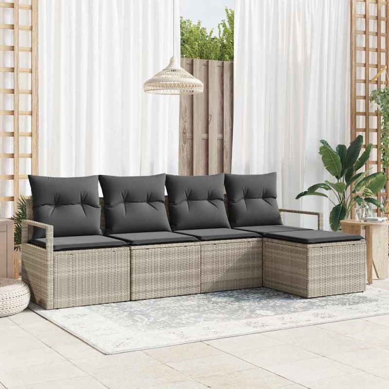 vidaXL Set di Divani da Giardino 5 Pezzi con Cuscini Grigio Chiaro in Poly Rattan
