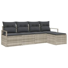 vidaXL Set di Divani da Giardino 5 Pezzi con Cuscini Grigio Chiaro in Poly Rattan