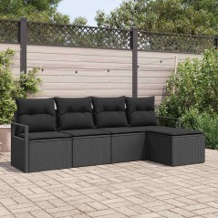 vidaXL Set Divano da Giardino 5 Pezzi con Cuscini in Rattan Nero
