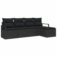 vidaXL Set Divano da Giardino 5 Pezzi con Cuscini in Rattan Nero