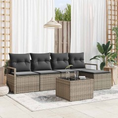 vidaXL Set Divano Giardino a 5 Pezzi con Cuscini in Rattan Polipropilene Nero
