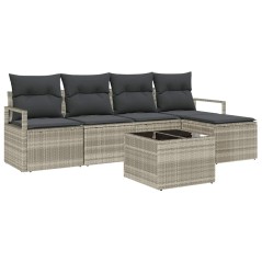 vidaXL Set divano da giardino di 6 pezzi con cuscini grigi in rattan sintetico.