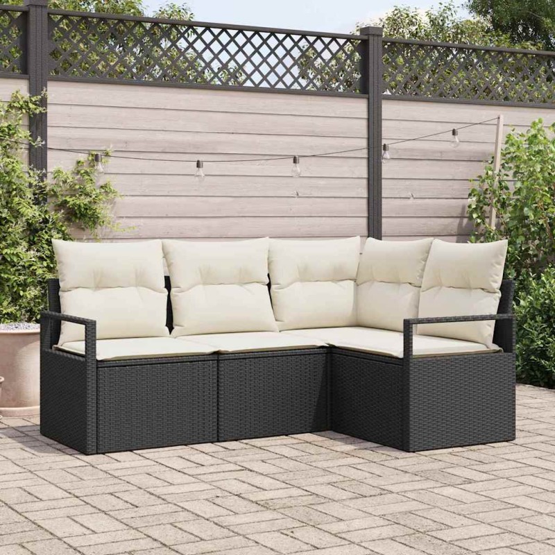 vidaXL Set di divano da giardino 4 pezzi con cuscini in polirattan nero